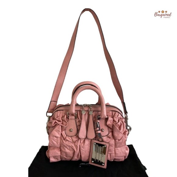 Authentic Dolce & Gabbana Pink Ruffled Leather Miss Rouche Satchel Bag w/ Strap - Picture 1 of 12